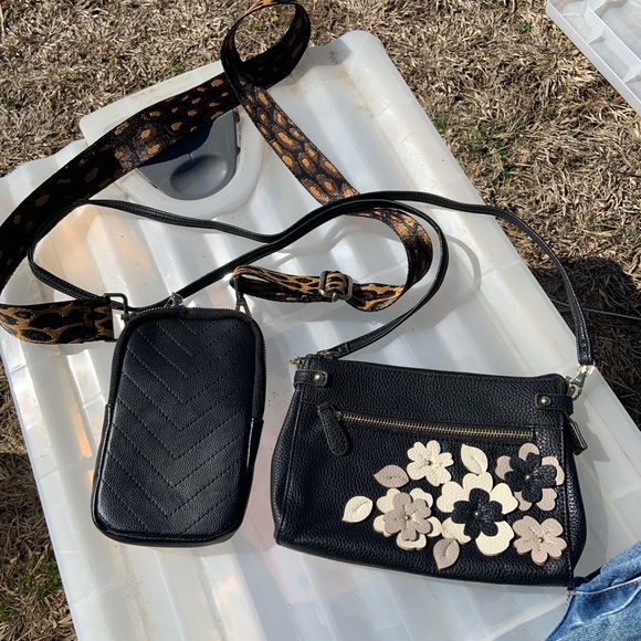 Handbags - Floral Black Crossbody Bag Set